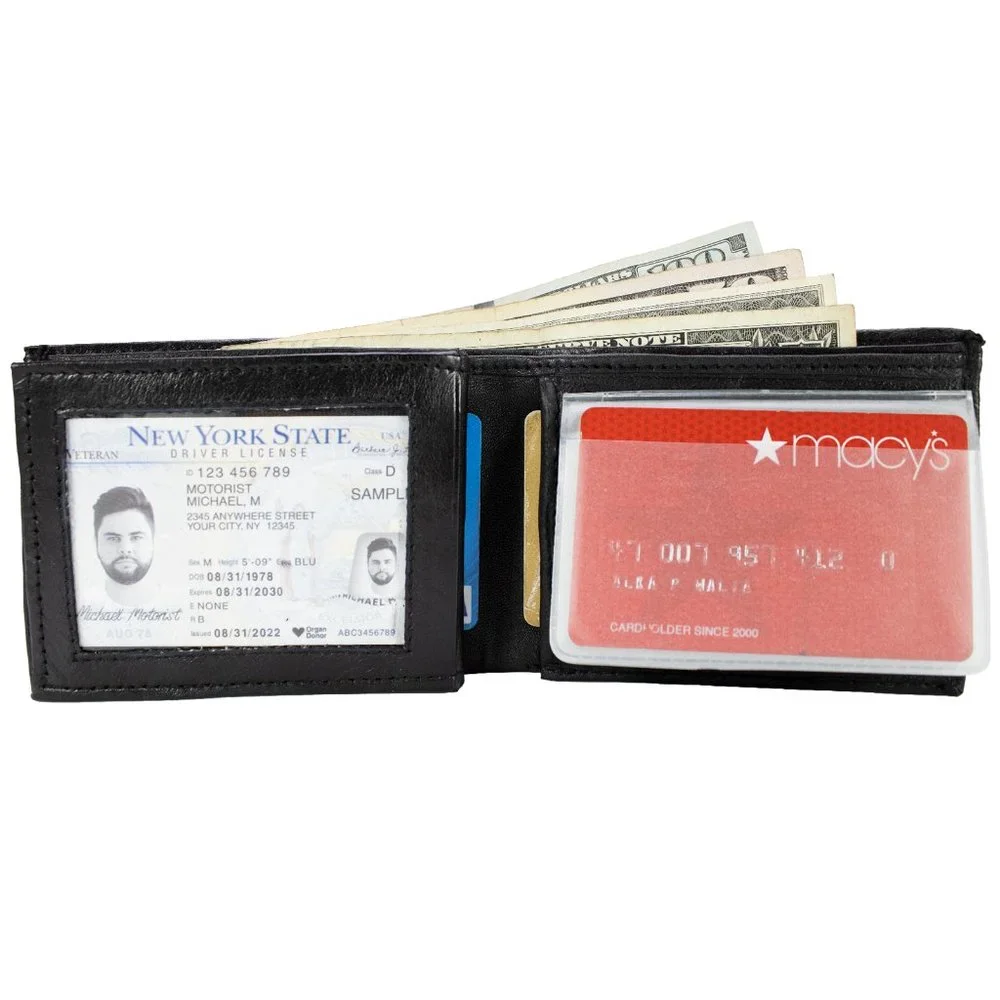 Men Lambskin Leather Wallet ID Card Organizer Black Bifold Stylish Wallet